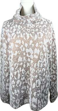 MB Cowl Neck Sweater, Women’s Large, Brown & White Animal Print